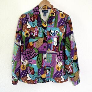 Vintage Artscapes Size XL Picasso Style Face Art To Wear Linen Blend Jacket Coat